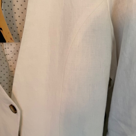 Gibson White Linen Blazer Ruched Sleeves Collarless One Button Workwear Medium - Picture 9 of 15